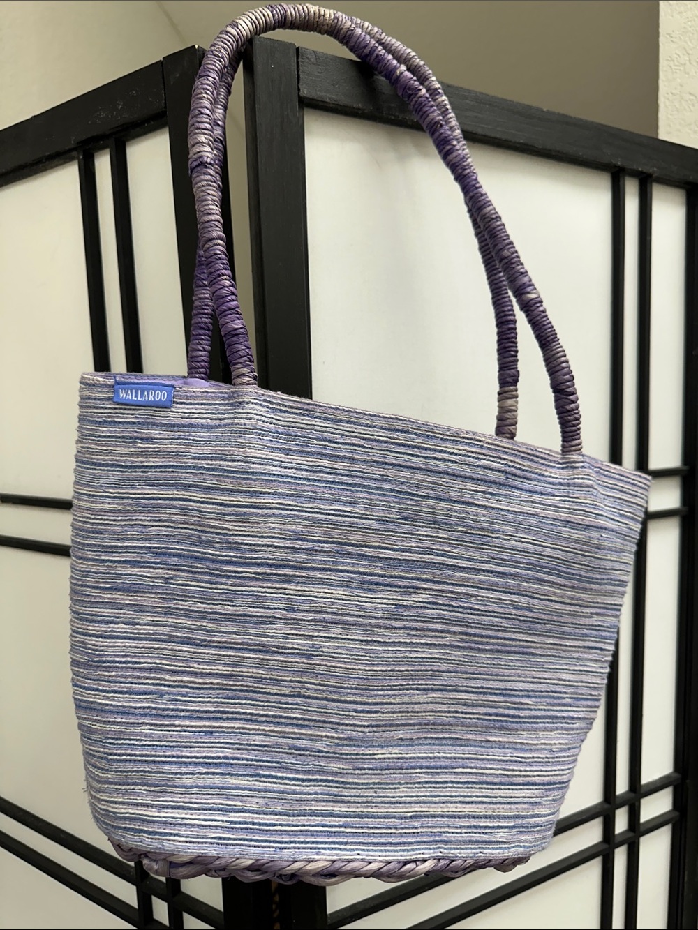 Woven Straw Tote Bag in Natural Beige and Mauve Handles